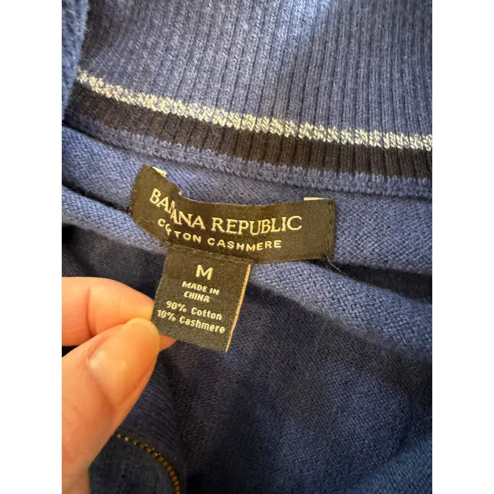 Banana Republic Quarter Zip Cotton Cashmere Pullover Blue M
